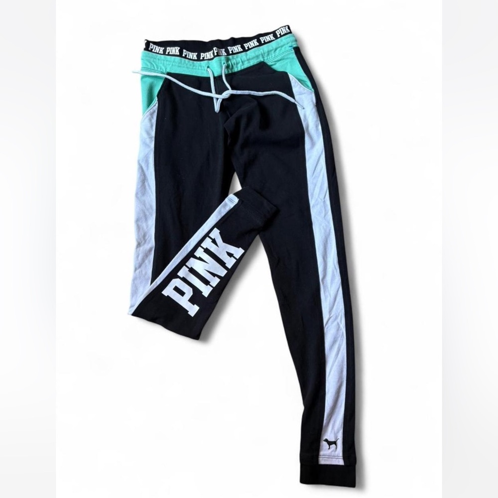 Victoria's Secret Legging Joggers - Black, Tiffany Blue, and White Details